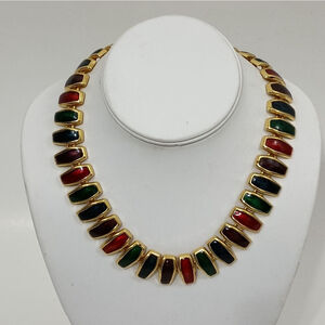 Vintage 90s Women's Multicolored Enamel Colorful Toggle Necklace Chunky No Brand